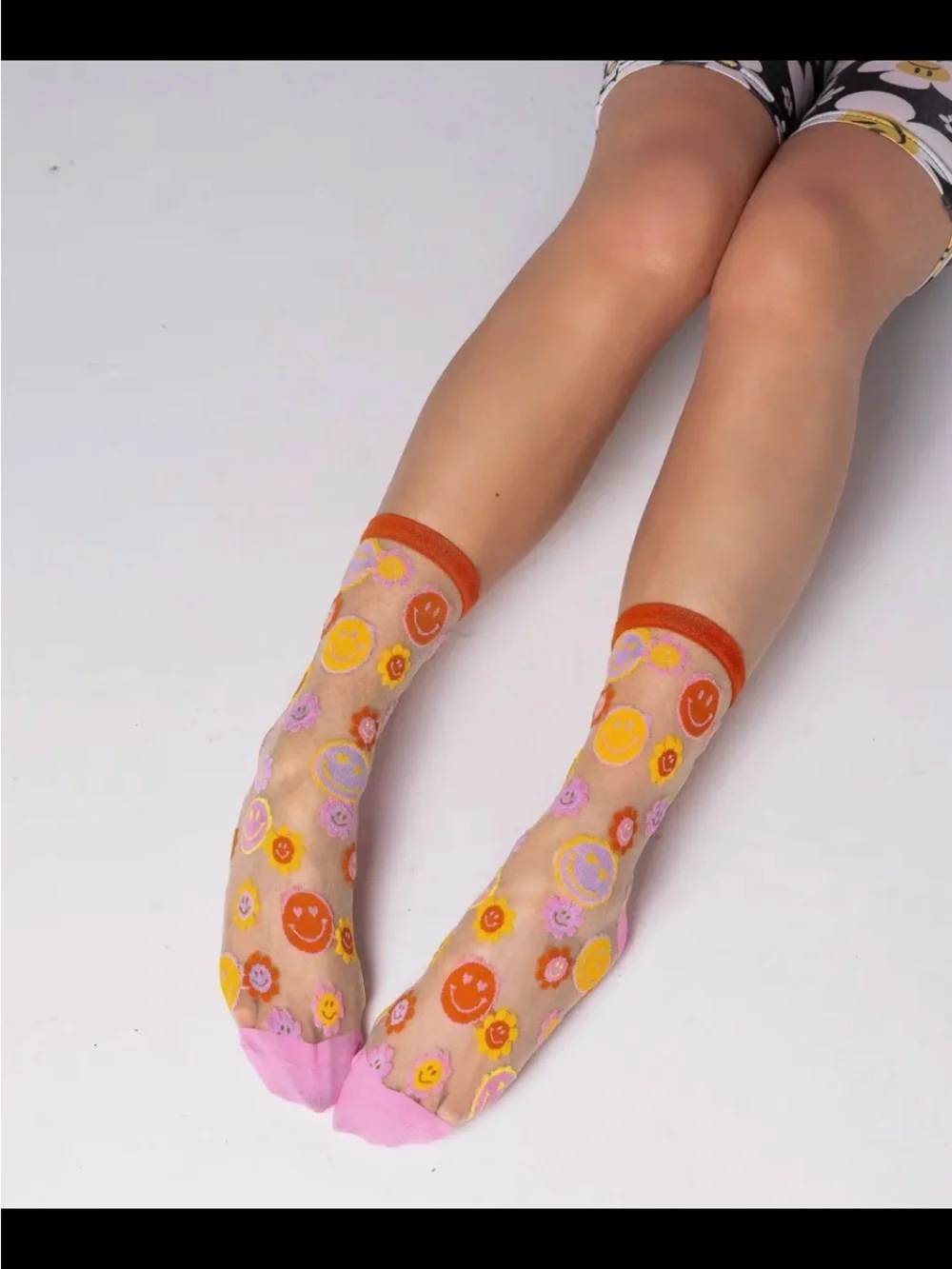 Sock Candy Smiley Face Daisy Sheer Crew Sock. Price Firm.